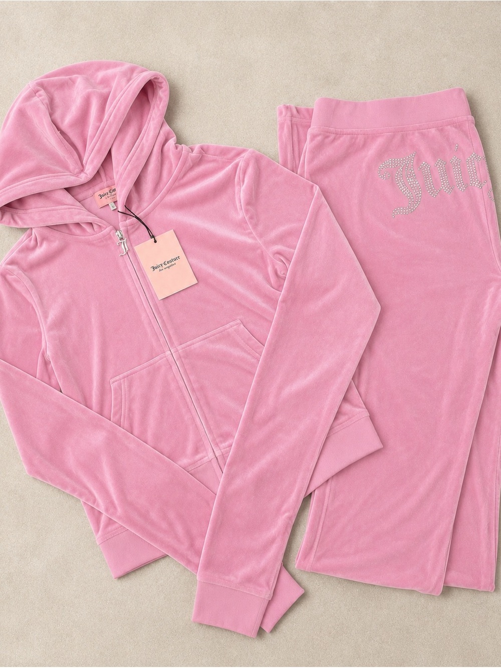 NWT JUICY COUTURE PINK VELOUR SMALL BLING TRACK SET - Picture 13 of 16